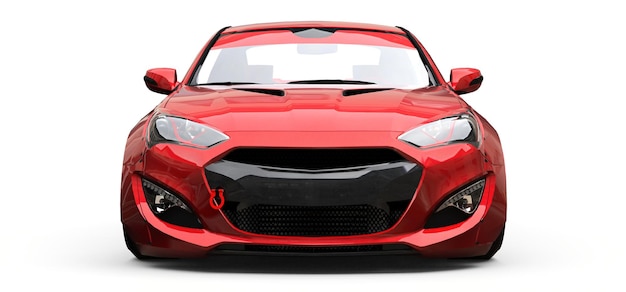 Red small sports car coupe on white background. 3d rendering.