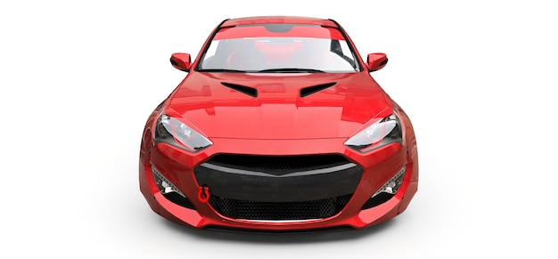 Red small sports car coupe on white background. 3d rendering.