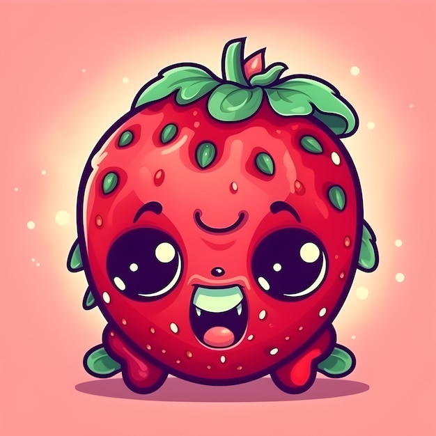 Red small strawberry cute kawaii cartoon character