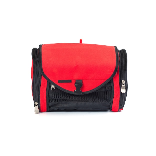 red small travel bag on white