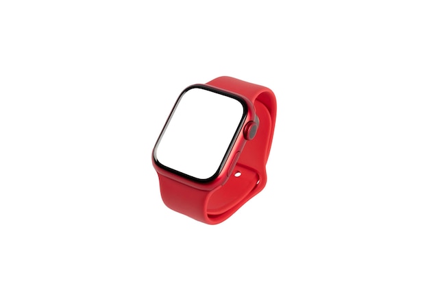 Red smart watch isolated on white background blanc screen mockup
