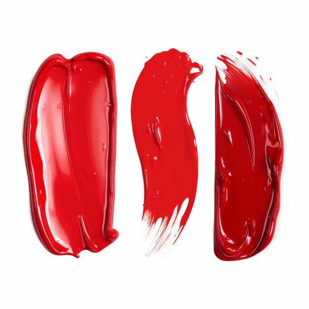 Photo red smear and texture of lipstick cream makeup texture top view of cream smears on white background