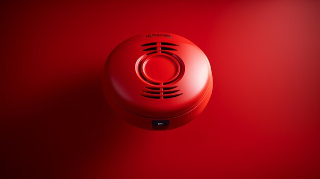 Photo a red smoke detector mounted on a red wall alert and ready to detect smoke or fire