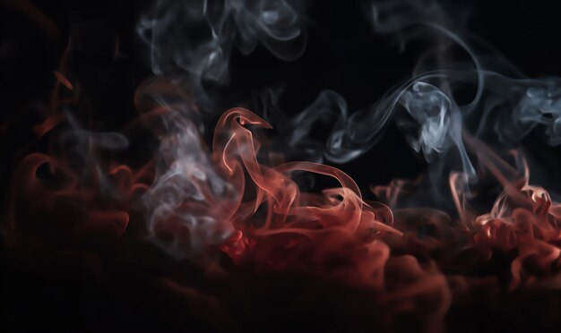 Red smoke Fluffy puffs of red smoke and fog on black background fire design and darkness concept