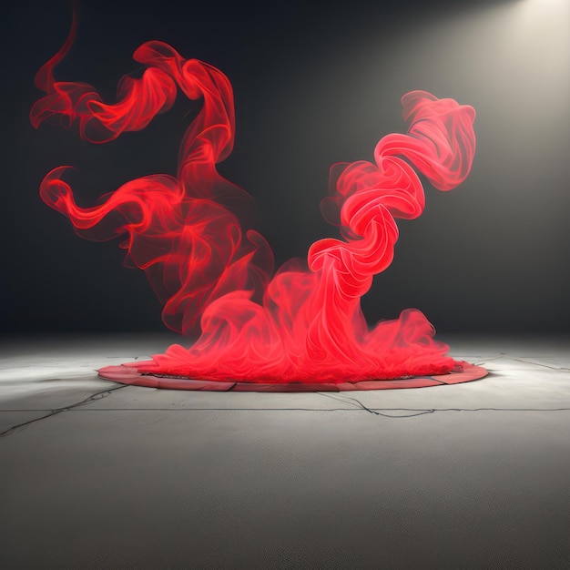 A red smoke is coming out of a circle on a black background.