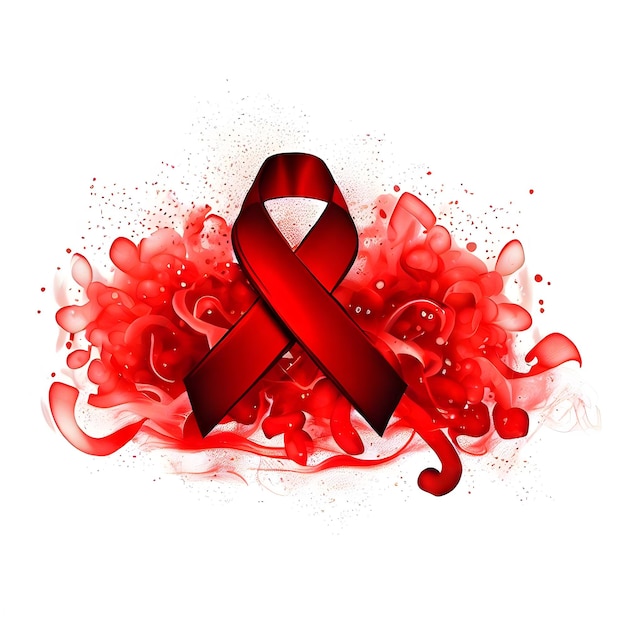 Red smoke splash ribbon to raise awareness for human disease aids