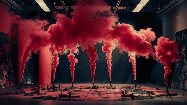 Red smoke in studio