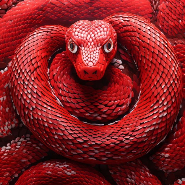 Red Snake Pointillism Wall Art Playful Cartoons And Realistic Hyperdetail