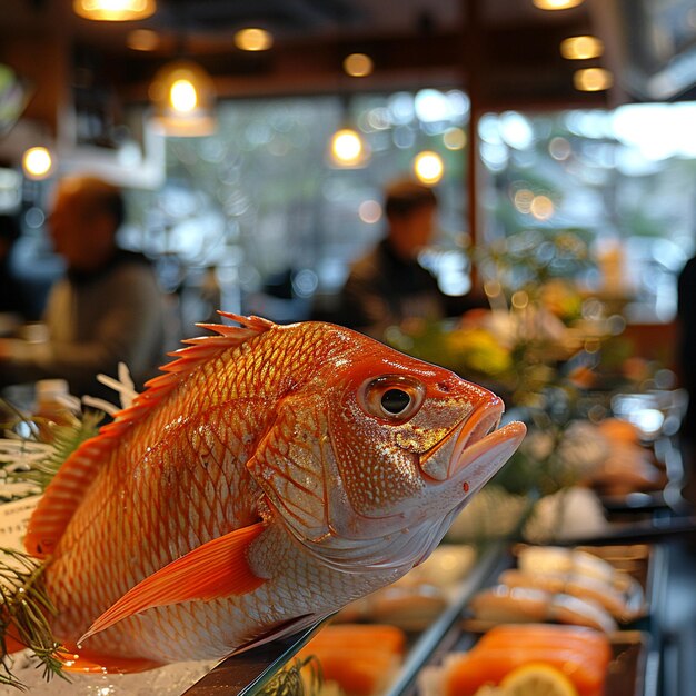 Foto un snapper rosso in un sushi bar di tokyo