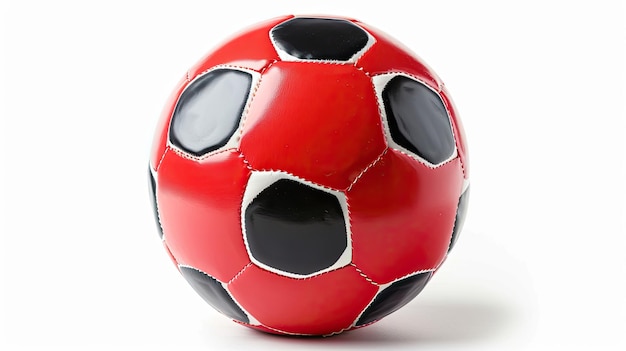 Photo a red soccer ball with a black and white checkered design