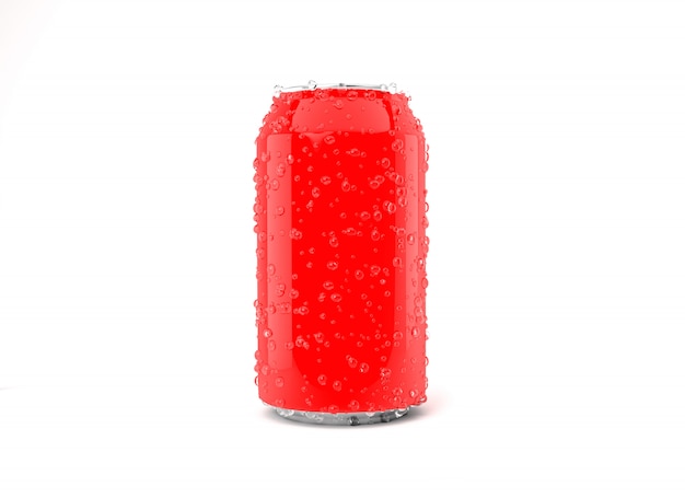 Photo red soda can with drops isolated