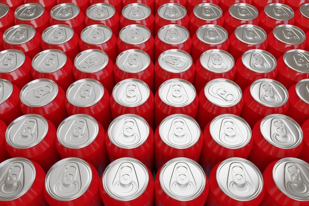 Red soda cans background 3d illustration