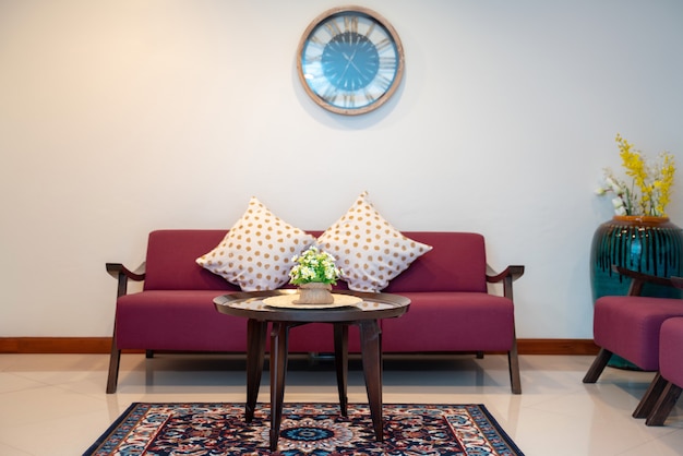 Red sofa in the living room