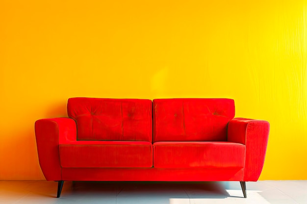 red sofa on yellow background