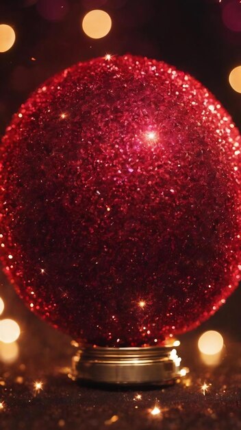 Red sparkle ball with bokeh and red glitters