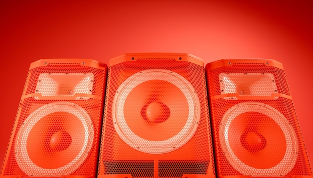 Red speaker system on red background, 3d illustration