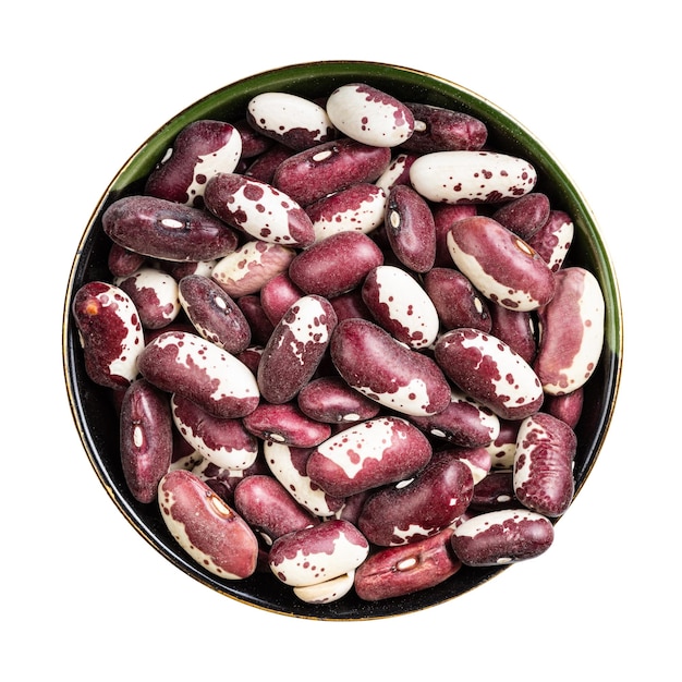 Red speckled kidney beans in round bowl isolated