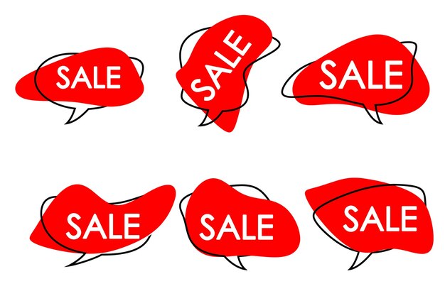 Red speech bubbles of abstract shape with the inscription sale.