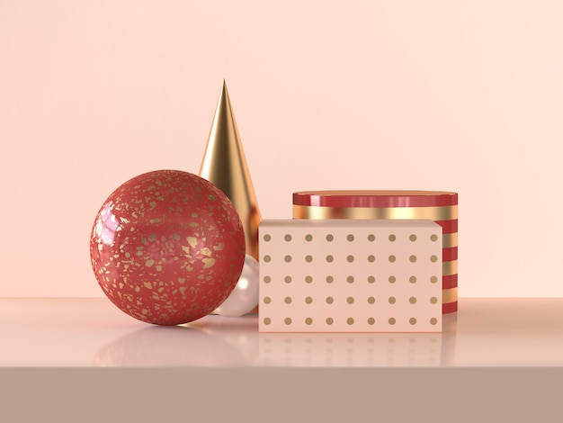 Red Sphere gold cone abstract 3d rendering scene celebrations Christmas holiday concept