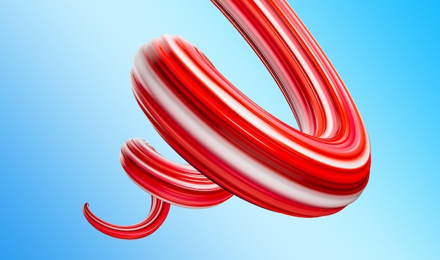 Photo red spiral brushstroke oil or acrylic paint design on blue background 3d illustration