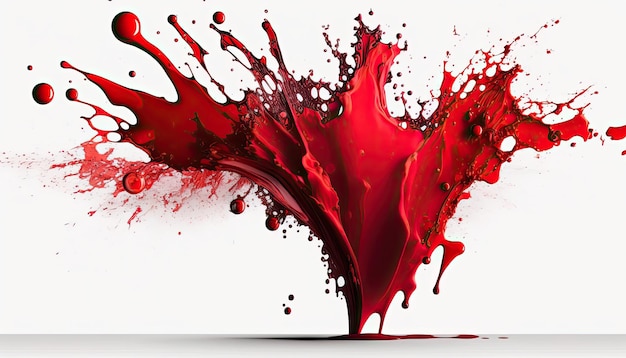 A red splash of paint is shown on a white background.