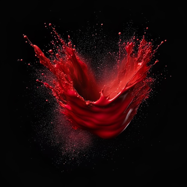 Foto spruzzata rossa a forma di cuore su sfondo nero ai
