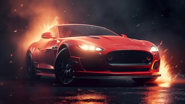 red sport car wallpaper on smoke FIRE background