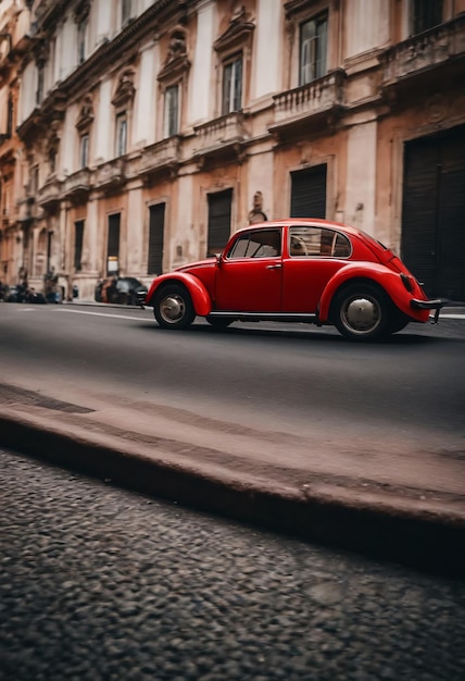Photo a red sports beetle in the city of rome in italy