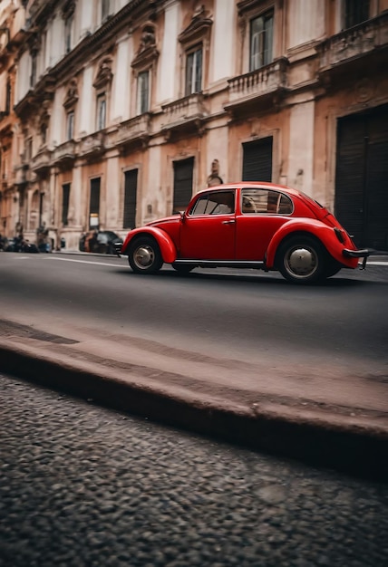 A red sports beetle in the city of Rome in Italy