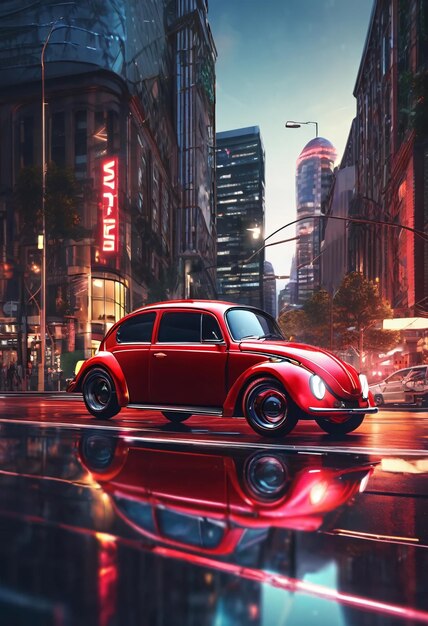 Photo a red sports beetle in the city of rome in italy