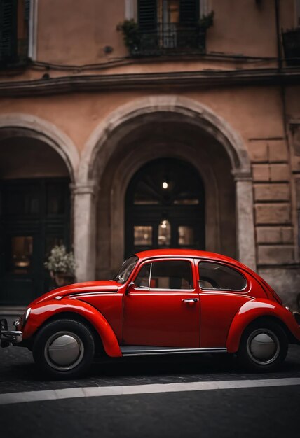 Photo a red sports beetle in the city of rome in italy