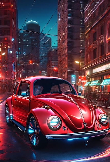 A red sports beetle in the city of Rome in Italy