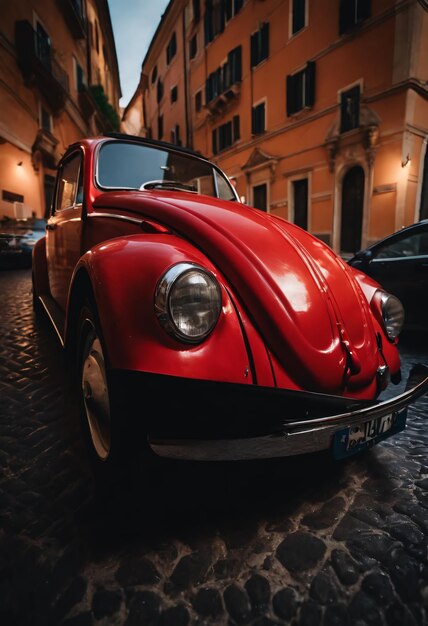 A red sports beetle in the city of Rome in Italy