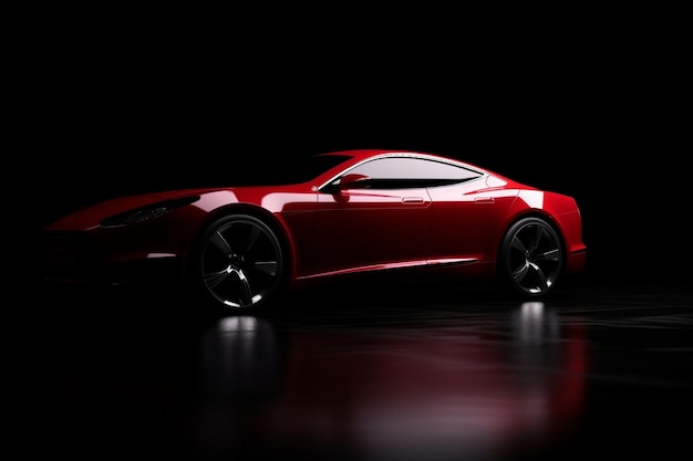 A red sports car is on a black background.