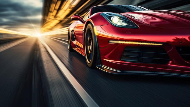 red sports car in motion wallpaper background speeding on the highway