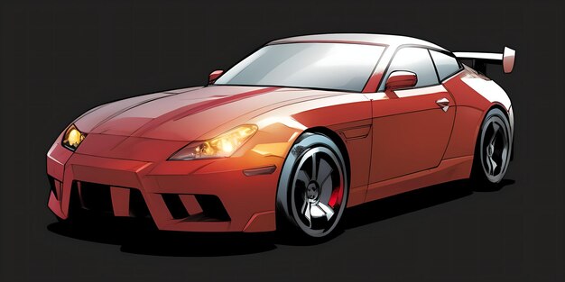 A red sports car with a black background and a black background with a white outline of the car AI
