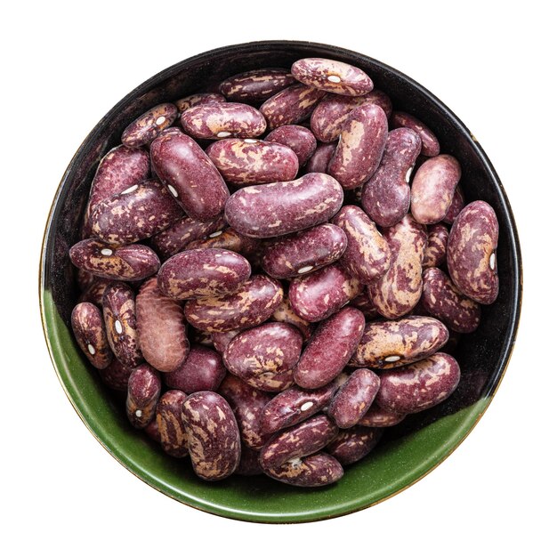 Photo red spotted pinto beans in round bowl isolated