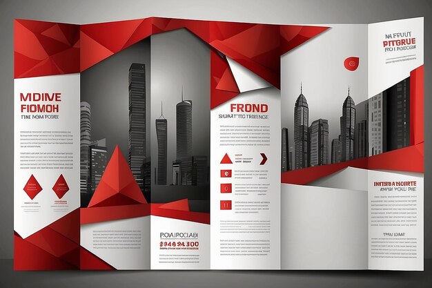 red square geometric vector business trifold Leaflet Brochure Flyer template flat design set