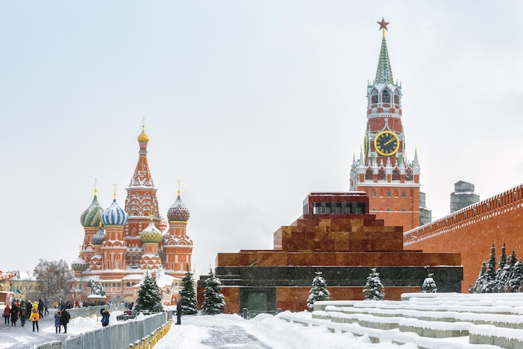 Photo red square in winter moscow russia