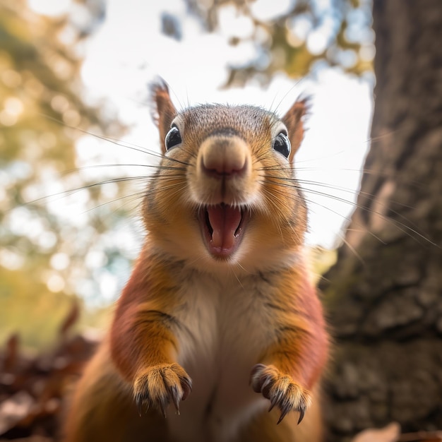 Photo a red squirrel in the forest