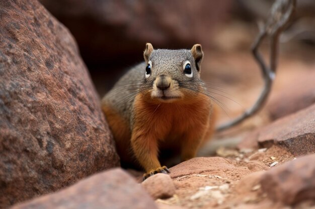 A red squirrel is looking at the camera.