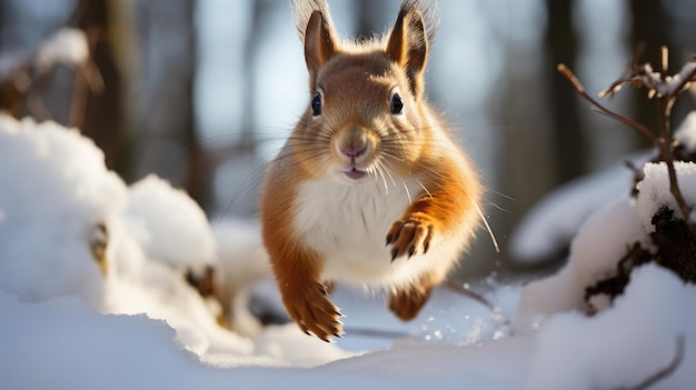 Red Squirrel Leaping in Finland