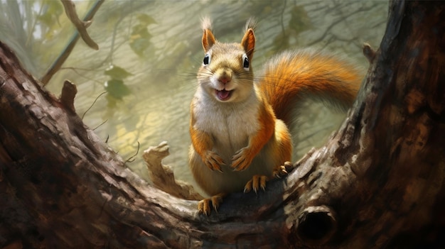 Red squirrel in the natural environment Generative ai