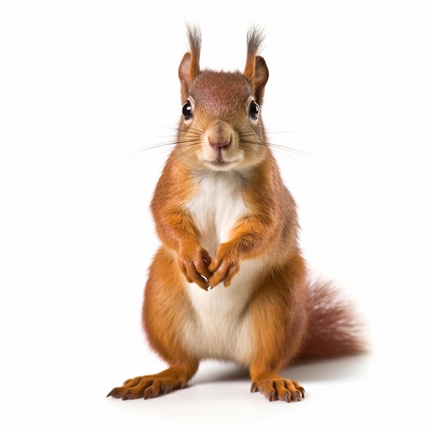 A red squirrel with white chest and white chest and white chest.