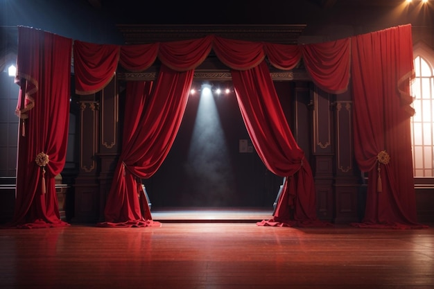 Red stage curtain with arch entrance