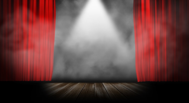 Photo red stage curtain with smoke background