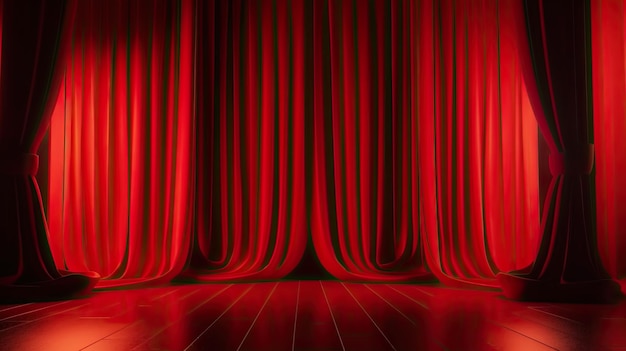 Red stage curtain with spotlights