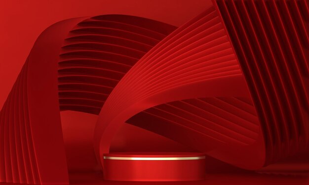 Red stage podium decoration suitable for products3D rendering