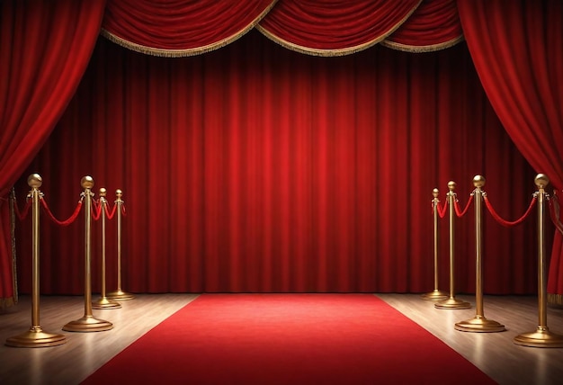 Photo red stage with red curtains and there is a bright light shining down from the ceiling