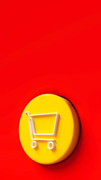 Foto scena rossa con icona del carrello della spesa sul pulsante giallo tema e-commerce e vendite su internet